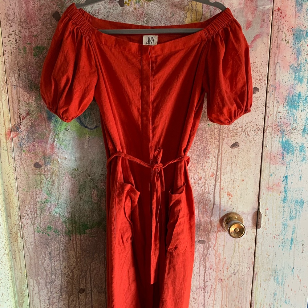 Red linen dress